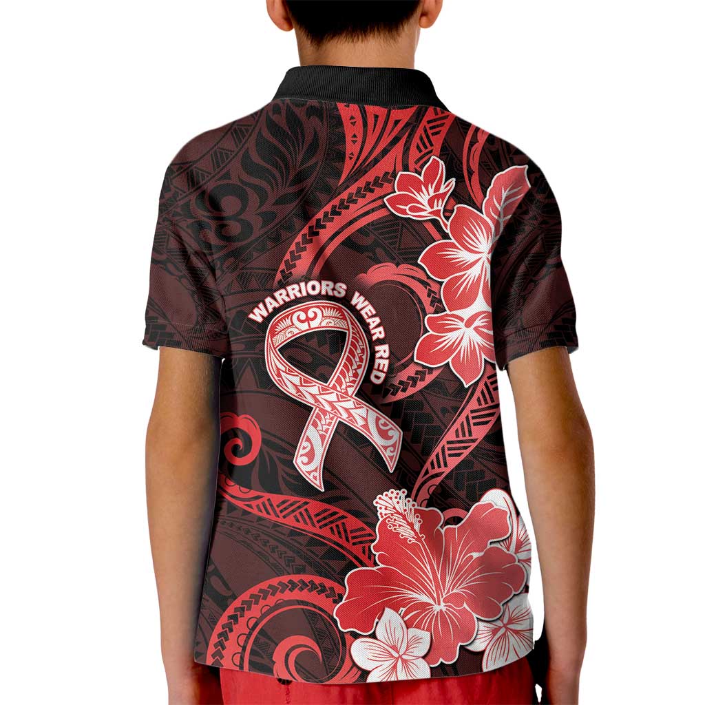 Heart Health Awareness Kid Polo Shirt Warrior Wears Red Polynesian Style