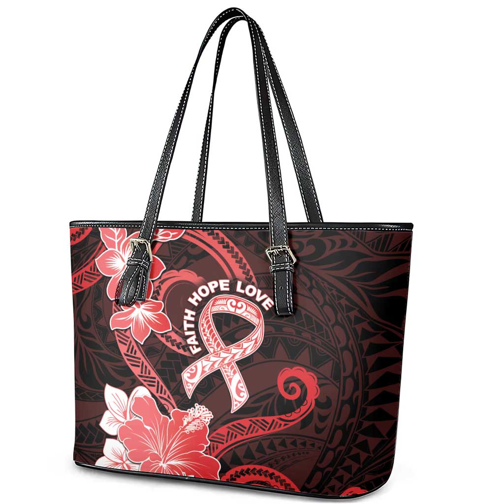 Heart Health Awareness Leather Tote Bag Warrior Wears Red Polynesian Style