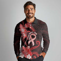 Heart Health Awareness Long Sleeve Polo Shirt Warrior Wears Red Polynesian Style