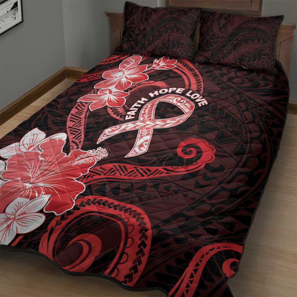 Heart Health Awareness Quilt Bed Set Warrior Wears Red Polynesian Style