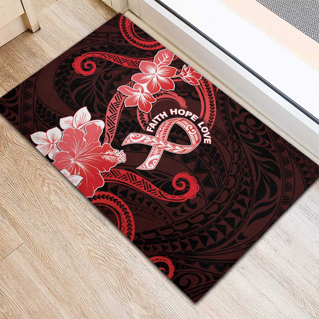 Heart Health Awareness Rubber Doormat Warrior Wears Red Polynesian Style