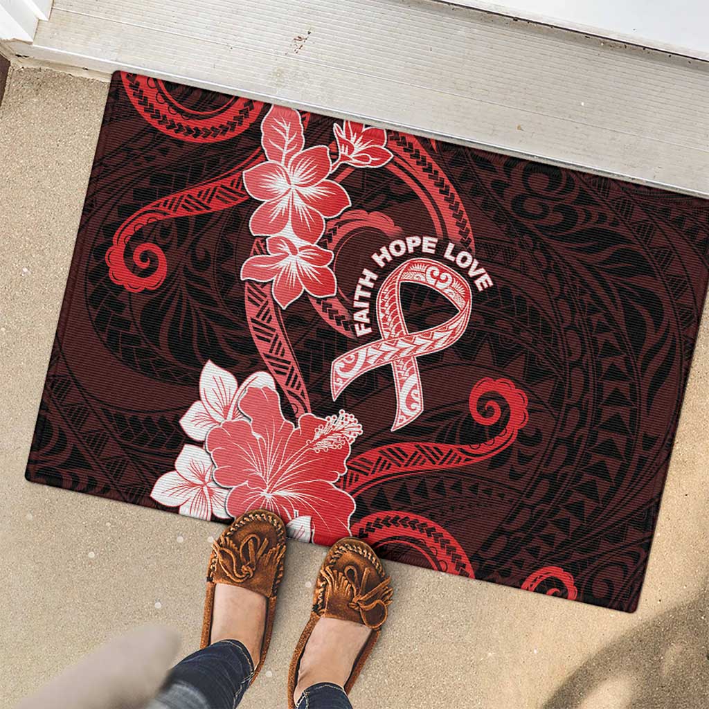 Heart Health Awareness Rubber Doormat Warrior Wears Red Polynesian Style