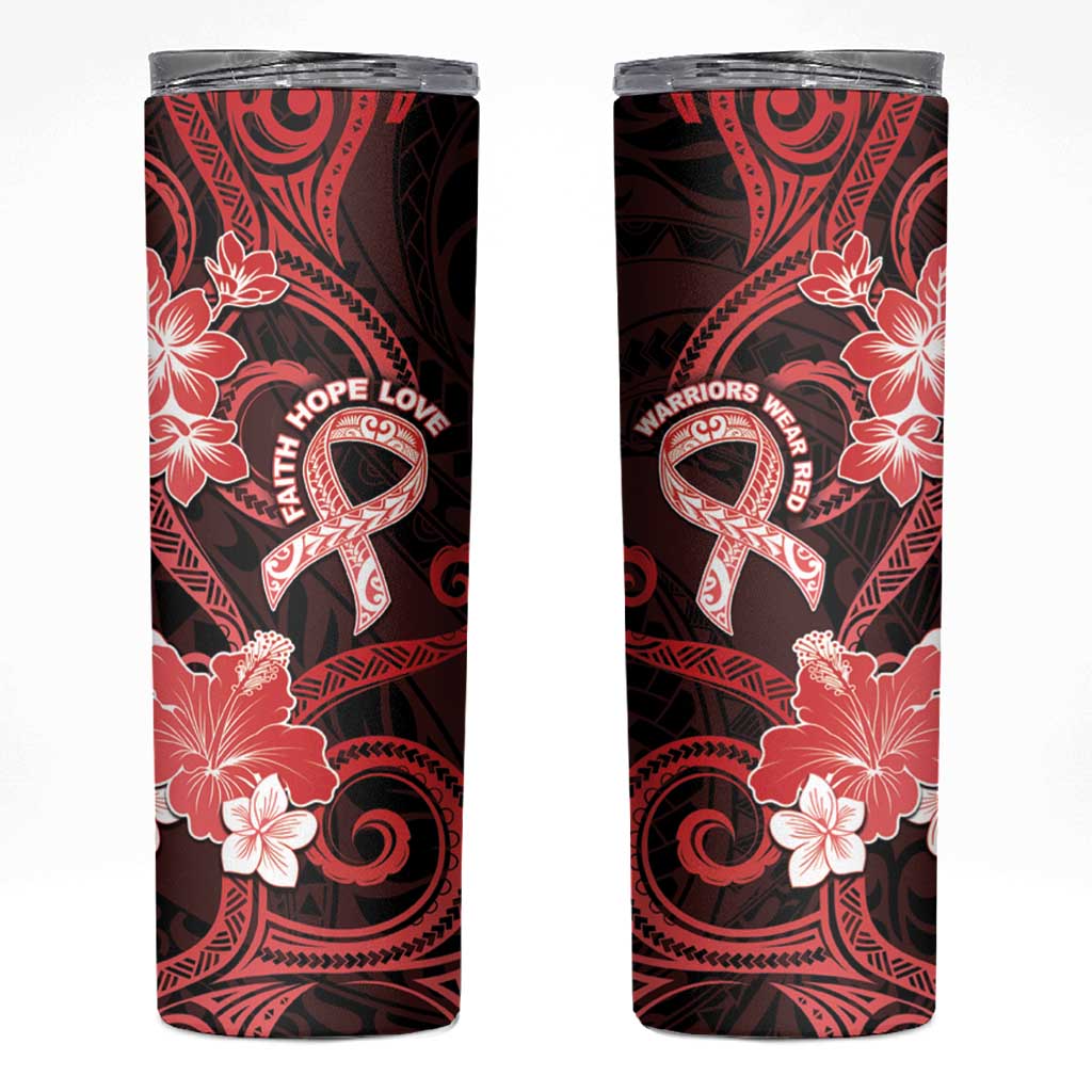 Heart Health Awareness Skinny Tumbler Warrior Wears Red Polynesian Style