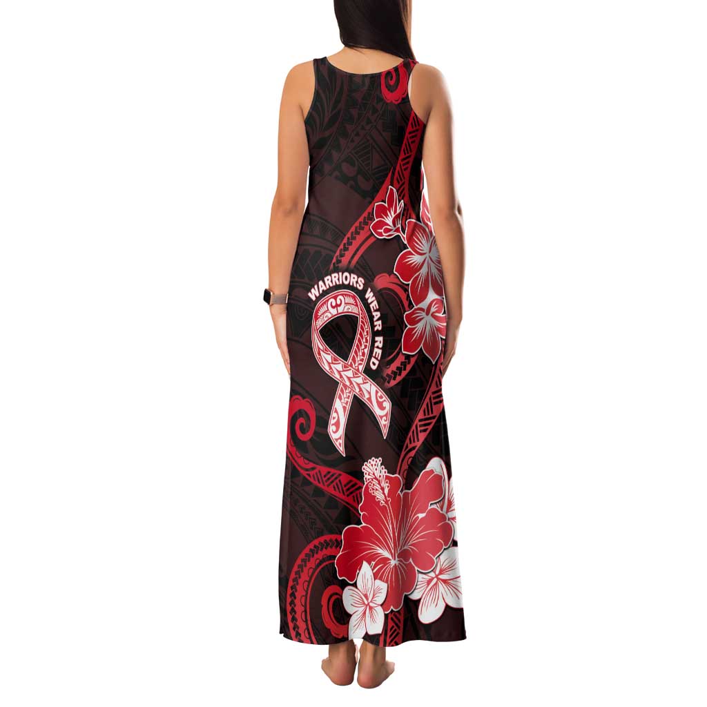 Heart Health Awareness Tank Maxi Dress Warrior Wears Red Polynesian Style