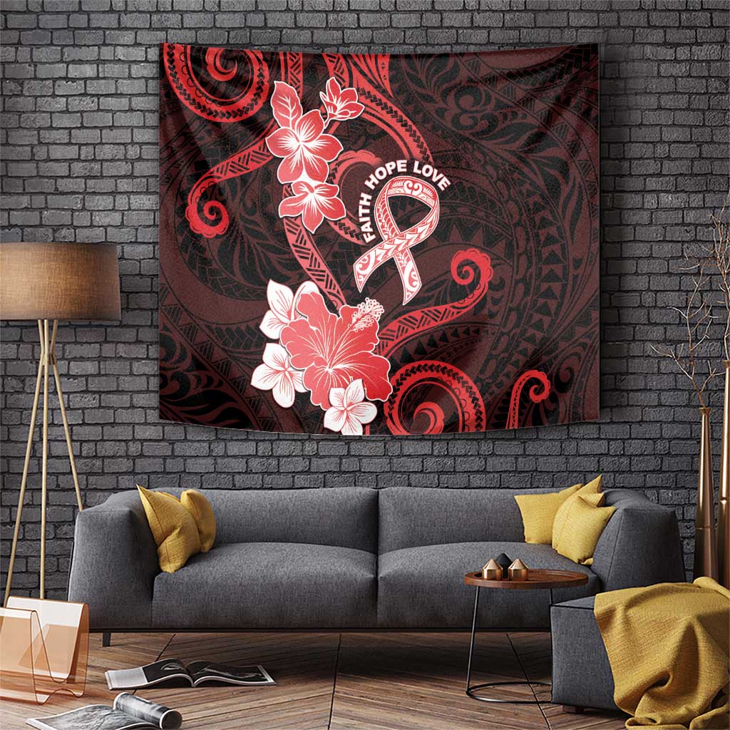 Heart Health Awareness Tapestry Warrior Wears Red Polynesian Style LT05 Red - Polynesian Pride
