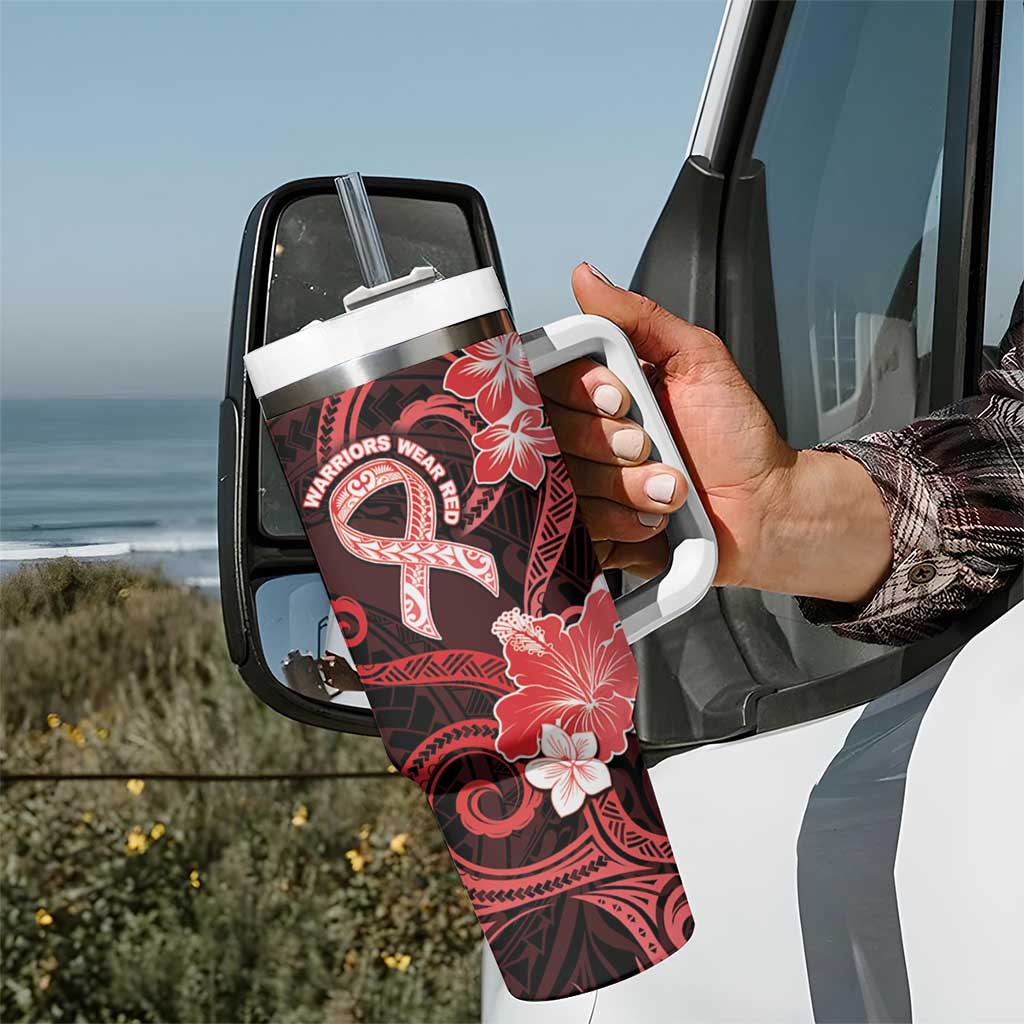 Heart Health Awareness Tumbler With Handle Warrior Wears Red Polynesian Style