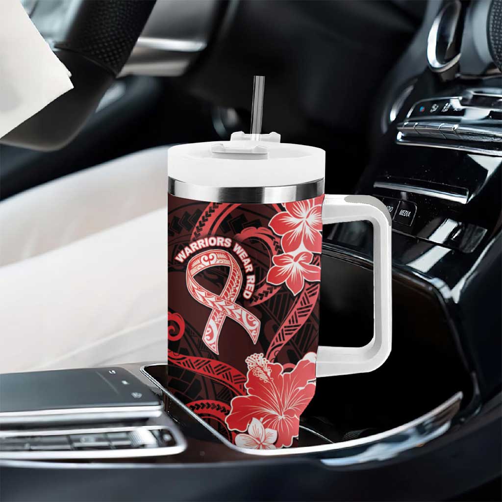 Heart Health Awareness Tumbler With Handle Warrior Wears Red Polynesian Style
