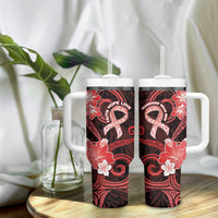 Heart Health Awareness Tumbler With Handle Warrior Wears Red Polynesian Style