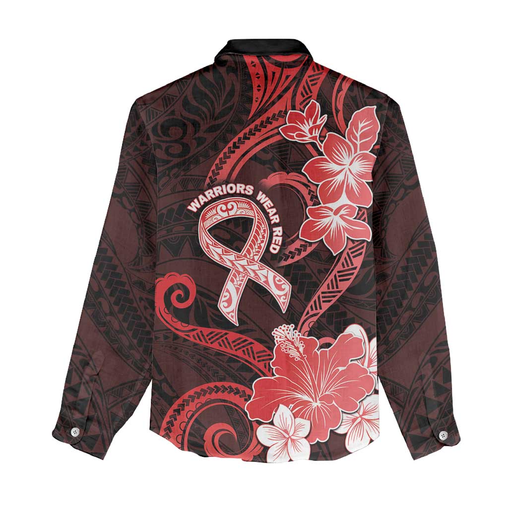 Heart Health Awareness Women Casual Shirt Warrior Wears Red Polynesian Style
