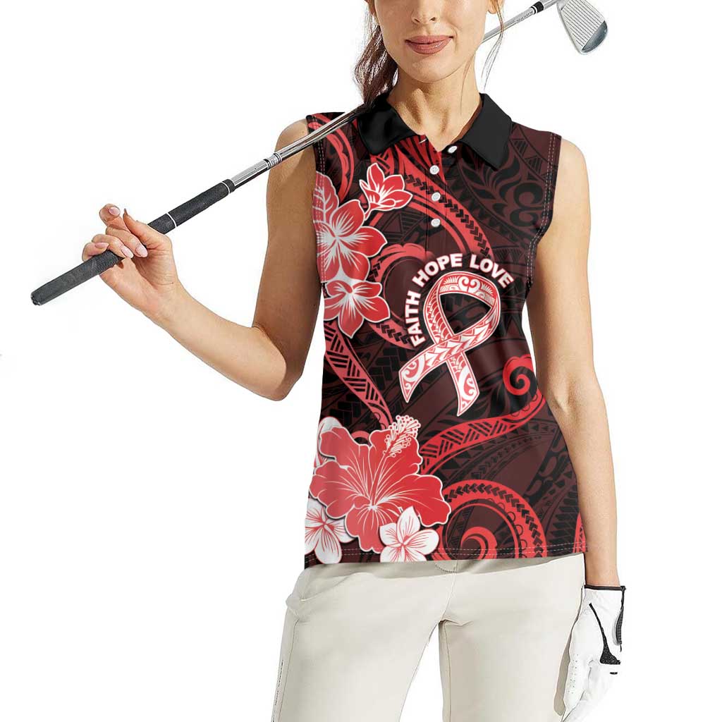 Heart Health Awareness Women Sleeveless Polo Shirt Warrior Wears Red Polynesian Style