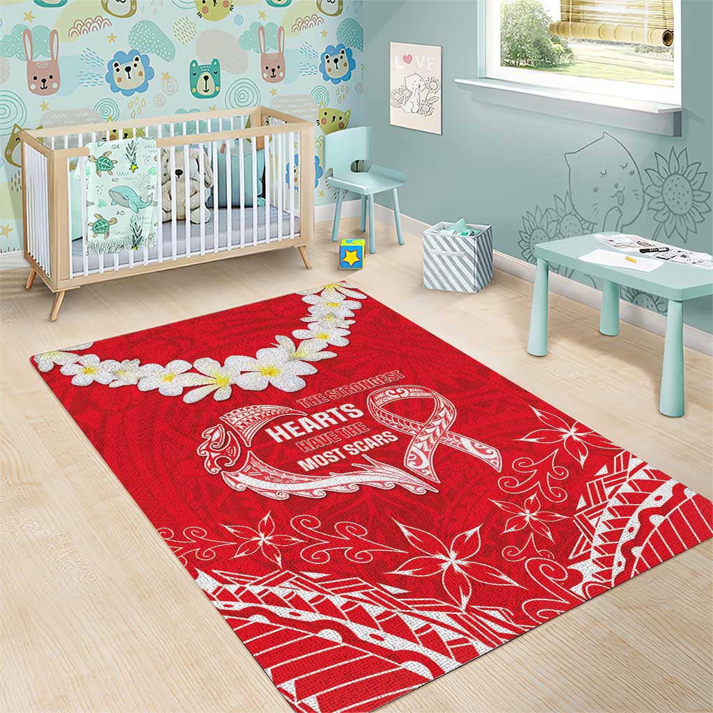 Heart Health Awareness Area Rug Polynesian Red Ribbon