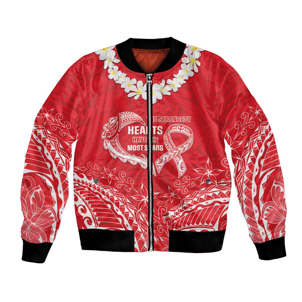 Heart Health Awareness Bomber Jacket Polynesian Red Ribbon LT05 Unisex Red - Polynesian Pride