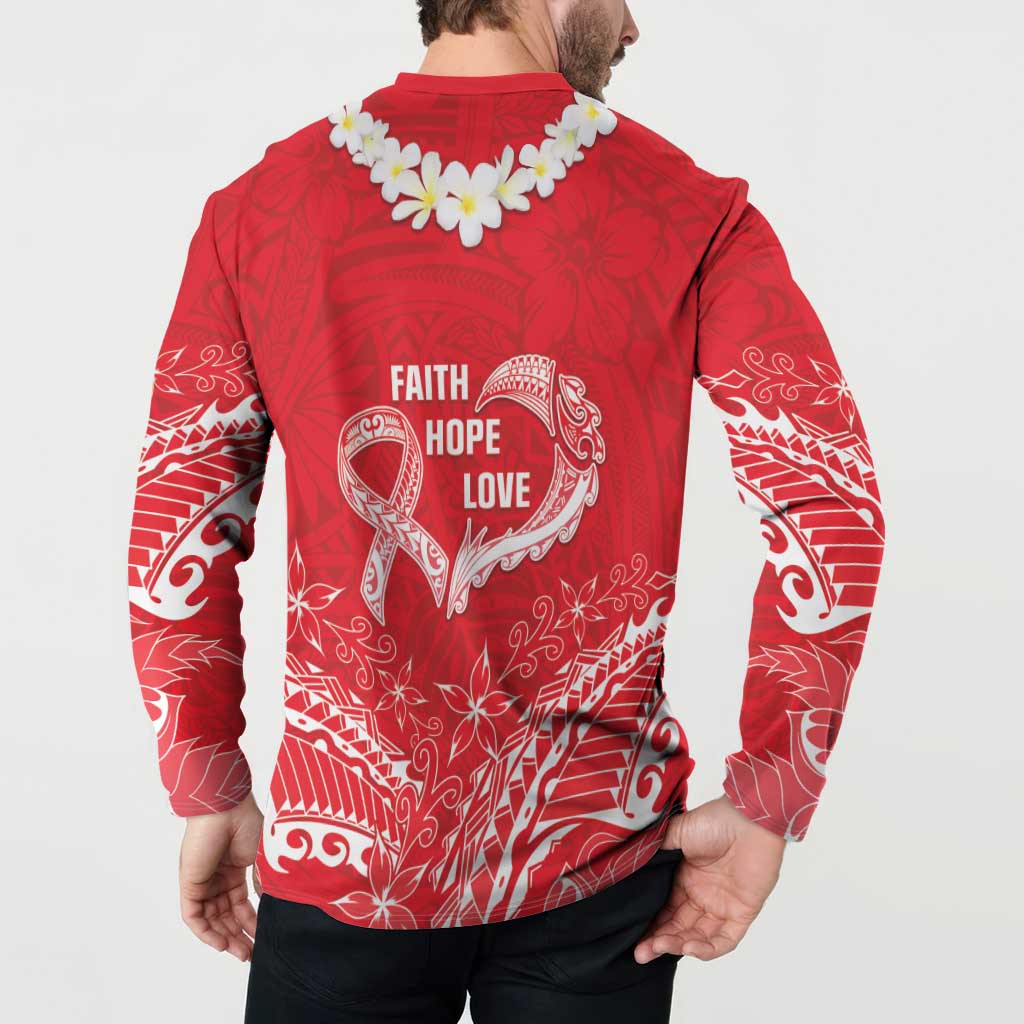 Heart Health Awareness Button Sweatshirt Polynesian Red Ribbon