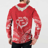 Heart Health Awareness Button Sweatshirt Polynesian Red Ribbon