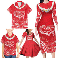 Heart Health Awareness Family Matching Long Sleeve Bodycon Dress and Hawaiian Shirt Polynesian Red Ribbon