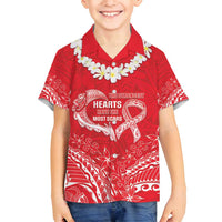 Heart Health Awareness Family Matching Long Sleeve Bodycon Dress and Hawaiian Shirt Polynesian Red Ribbon