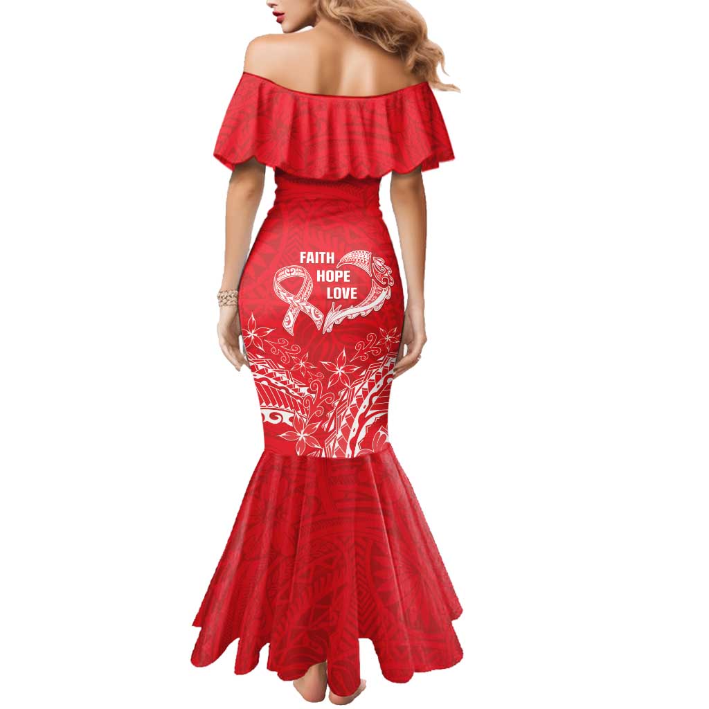 Heart Health Awareness Family Matching Mermaid Dress and Hawaiian Shirt Polynesian Red Ribbon