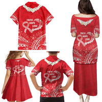 Heart Health Awareness Family Matching Puletasi and Hawaiian Shirt Polynesian Red Ribbon