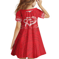 Heart Health Awareness Family Matching Short Sleeve Bodycon Dress and Hawaiian Shirt Polynesian Red Ribbon