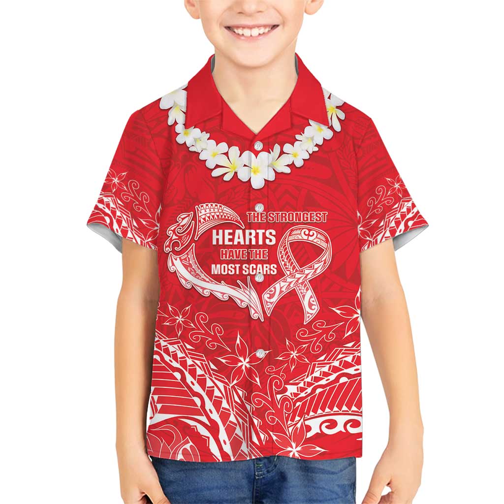Heart Health Awareness Family Matching Tank Maxi Dress and Hawaiian Shirt Polynesian Red Ribbon