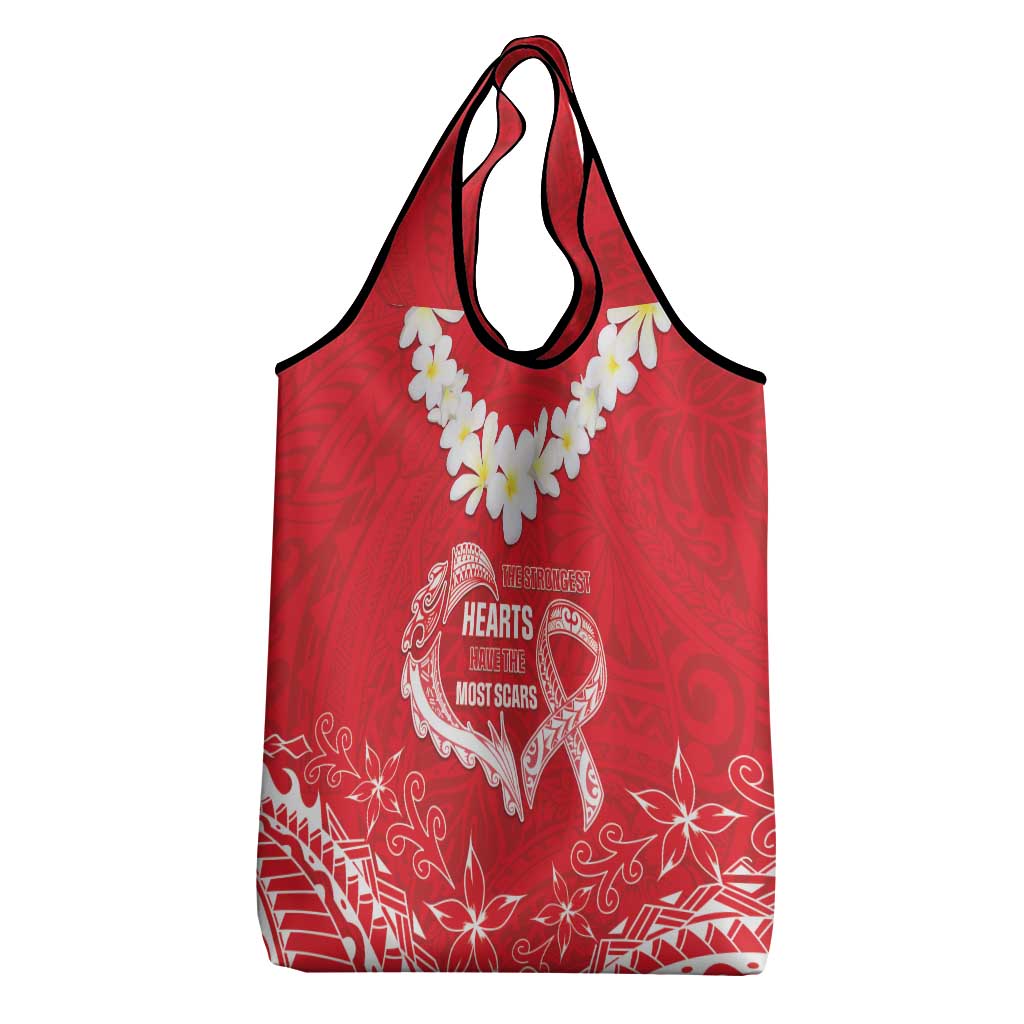 Heart Health Awareness Grocery Bag Polynesian Red Ribbon