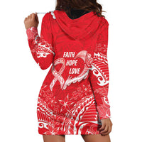 Heart Health Awareness Hoodie Dress Polynesian Red Ribbon