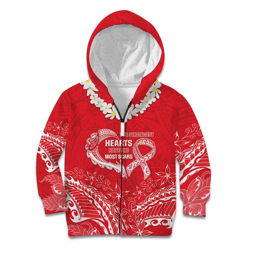 Heart Health Awareness Kid Hoodie Polynesian Red Ribbon