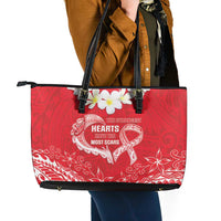 Heart Health Awareness Leather Tote Bag Polynesian Red Ribbon