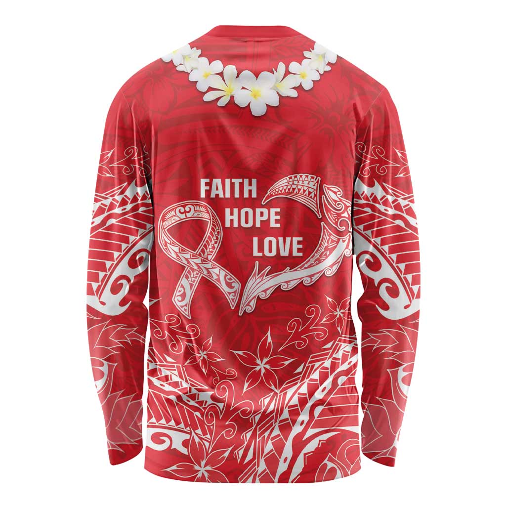 Heart Health Awareness Long Sleeve Shirt Polynesian Red Ribbon
