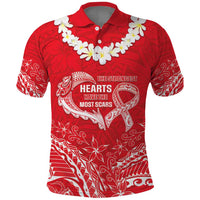 Heart Health Awareness Polo Shirt Polynesian Red Ribbon
