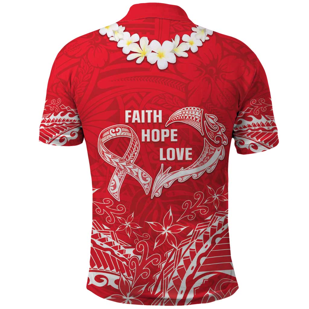Heart Health Awareness Polo Shirt Polynesian Red Ribbon