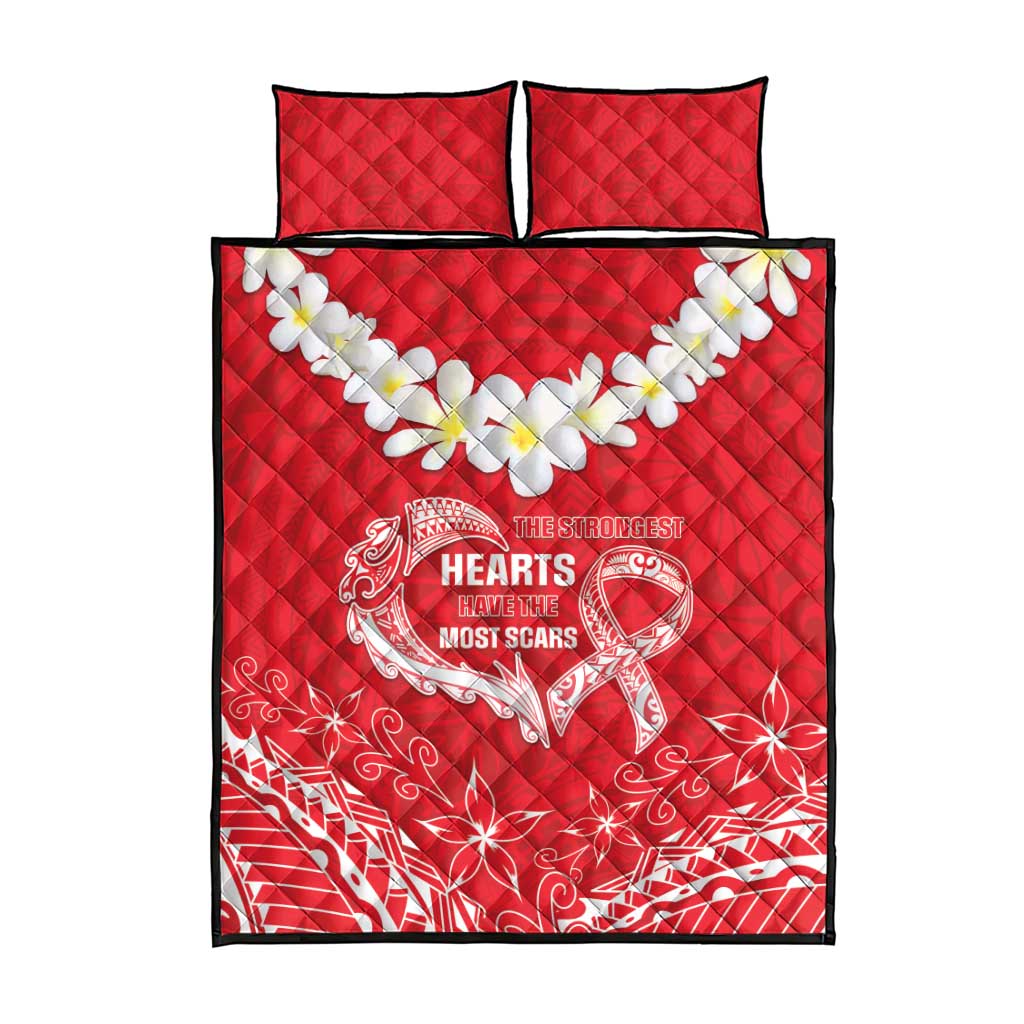 Heart Health Awareness Quilt Bed Set Polynesian Red Ribbon