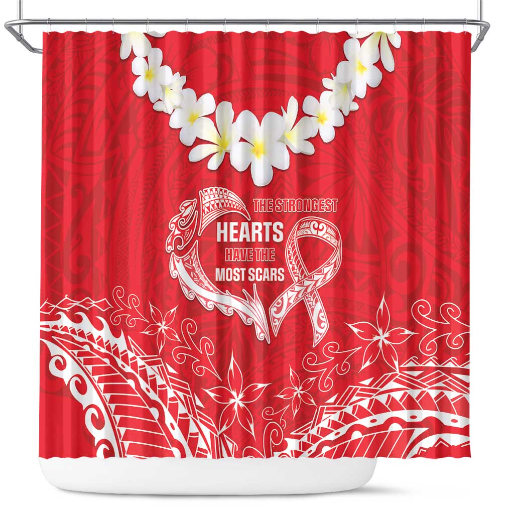 Heart Health Awareness Shower Curtain Polynesian Red Ribbon LT05 Red - Polynesian Pride