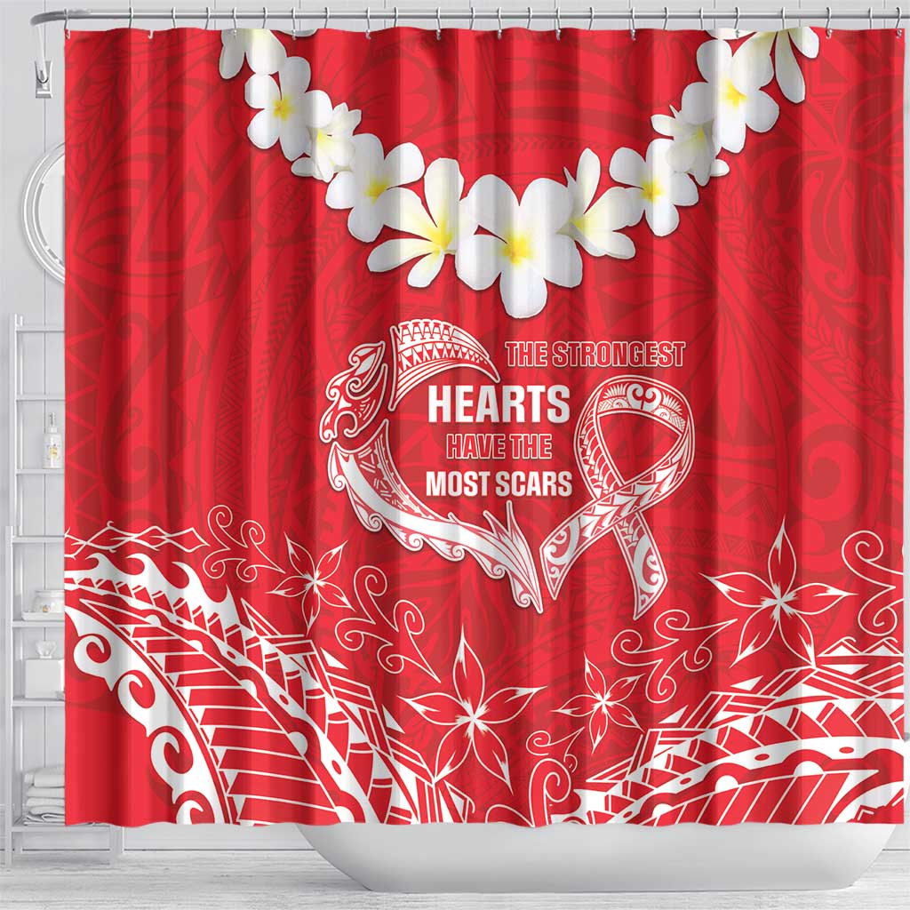 Heart Health Awareness Shower Curtain Polynesian Red Ribbon