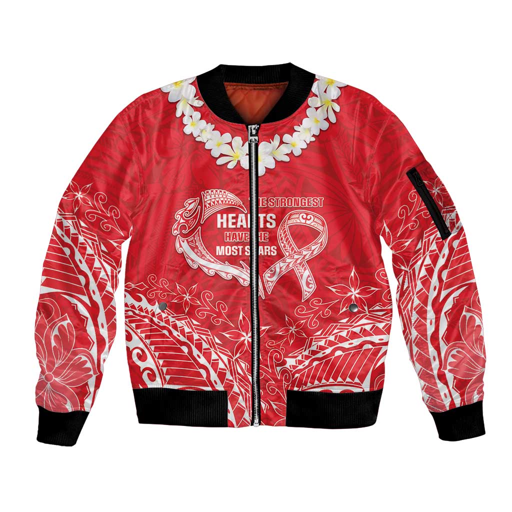 Heart Health Awareness Sleeve Zip Bomber Jacket Polynesian Red Ribbon LT05 Unisex Red - Polynesian Pride