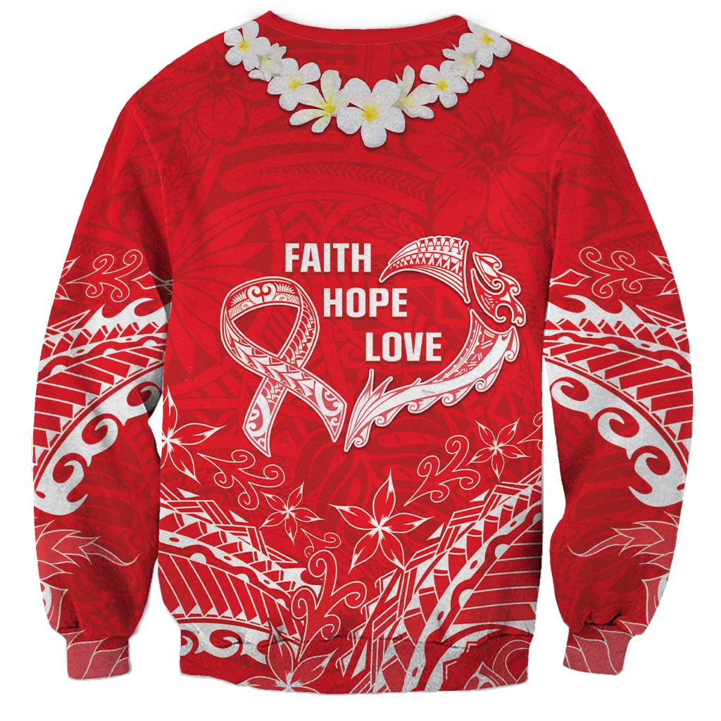 Heart Health Awareness Sweatshirt Polynesian Red Ribbon