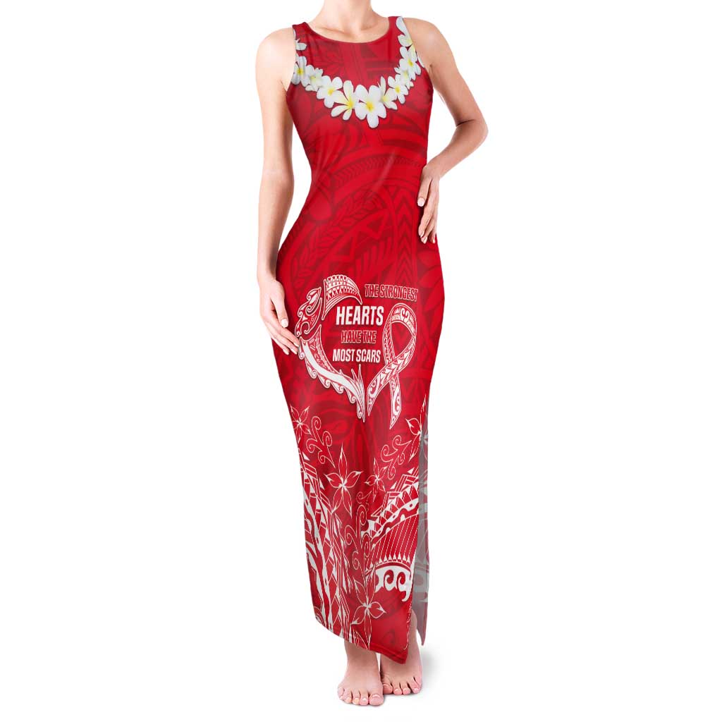Heart Health Awareness Tank Maxi Dress Polynesian Red Ribbon