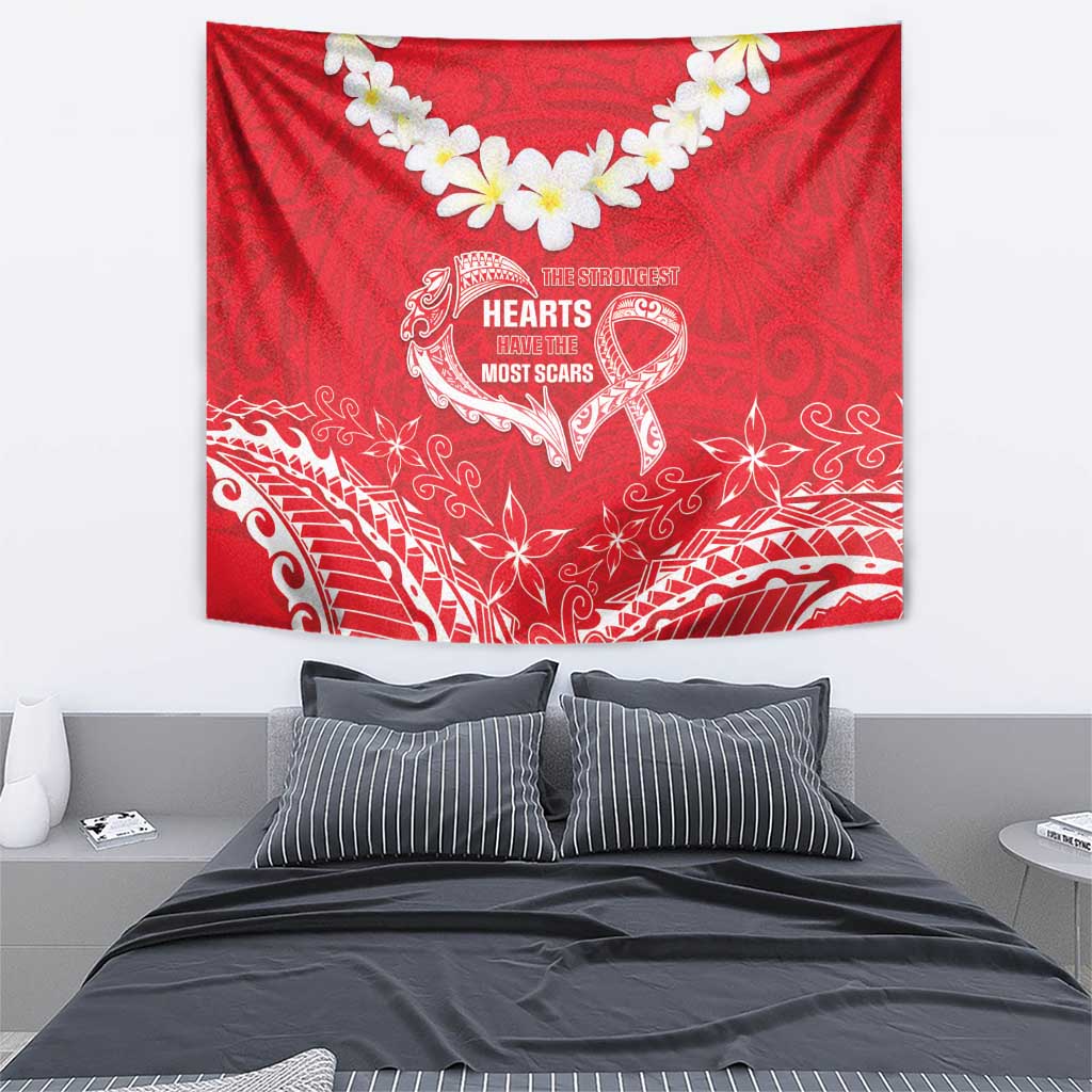 Heart Health Awareness Tapestry Polynesian Red Ribbon