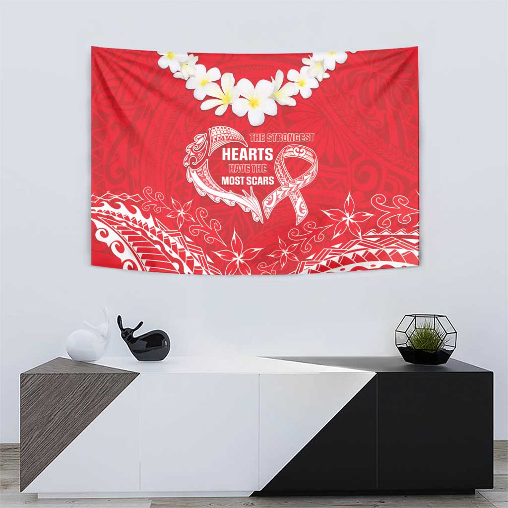 Heart Health Awareness Tapestry Polynesian Red Ribbon