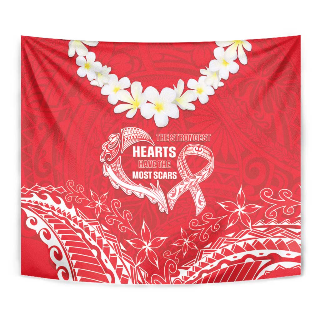 Heart Health Awareness Tapestry Polynesian Red Ribbon