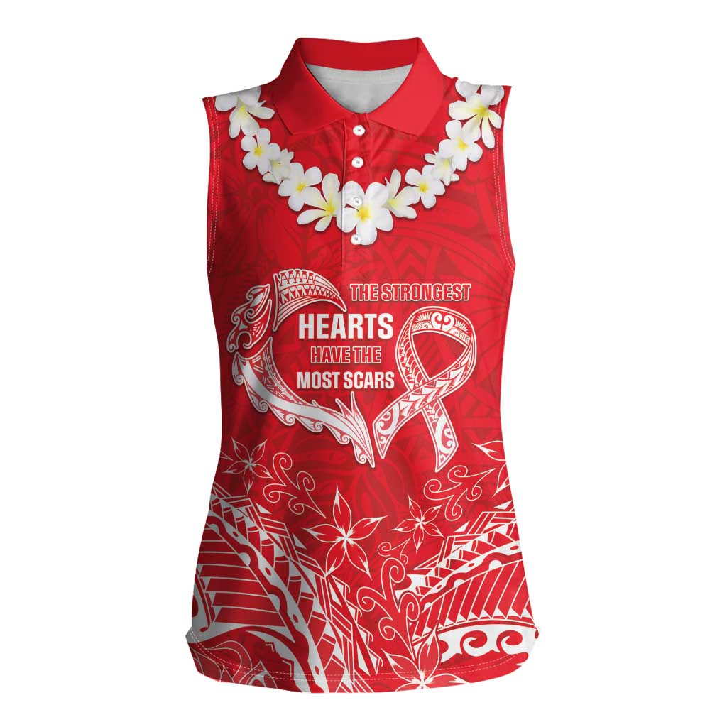 Heart Health Awareness Women Sleeveless Polo Shirt Polynesian Red Ribbon LT05 Female Red - Polynesian Pride