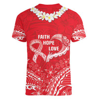 Heart Health Awareness Women V-Neck T-Shirt Polynesian Red Ribbon