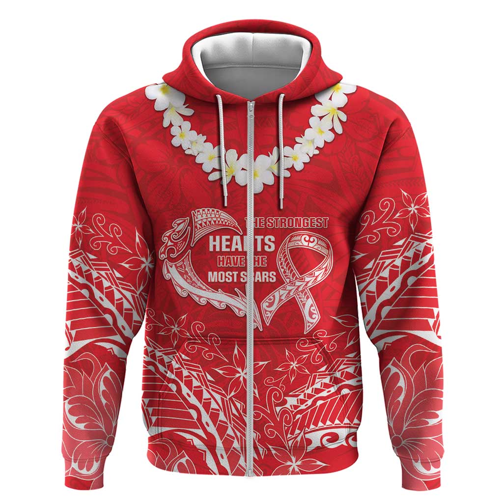 Heart Health Awareness Zip Hoodie Polynesian Red Ribbon LT05 Zip Hoodie Red - Polynesian Pride