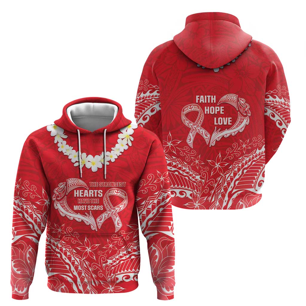 Heart Health Awareness Zip Hoodie Polynesian Red Ribbon