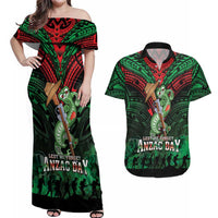 New Zealand ANZAC Day Couples Matching Off Shoulder Maxi Dress and Hawaiian Shirt Aotearoa Hei Tiki