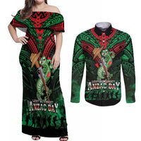 New Zealand ANZAC Day Couples Matching Off Shoulder Maxi Dress and Long Sleeve Button Shirt Aotearoa Hei Tiki