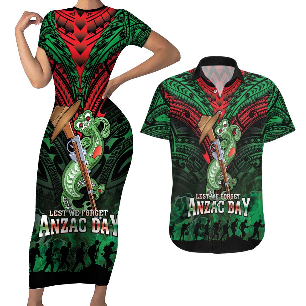 New Zealand ANZAC Day Couples Matching Short Sleeve Bodycon Dress and Hawaiian Shirt Aotearoa Hei Tiki