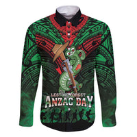 New Zealand ANZAC Day Family Matching Long Sleeve Bodycon Dress and Hawaiian Shirt Aotearoa Hei Tiki LT05 Dad's Shirt - Long Sleeve Green - Polynesian Pride