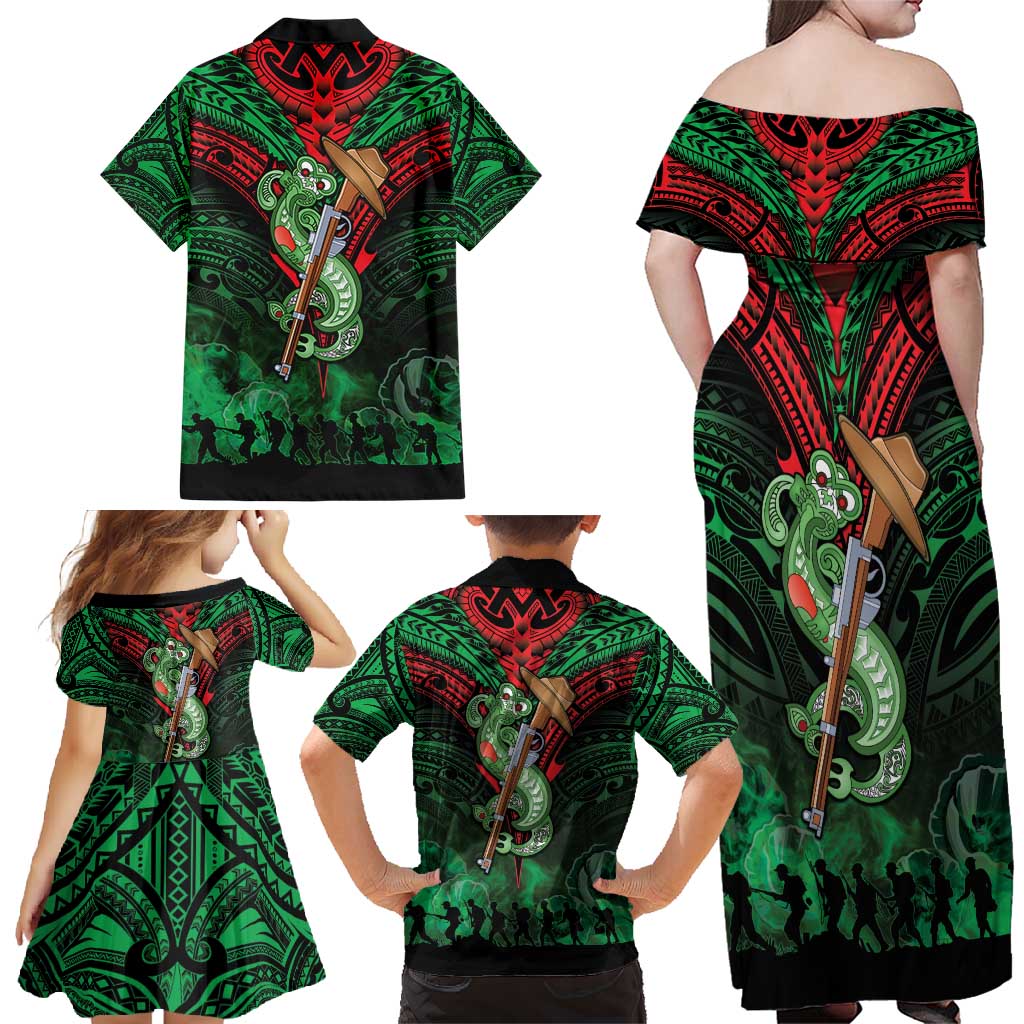 New Zealand ANZAC Day Family Matching Off Shoulder Maxi Dress and Hawaiian Shirt Aotearoa Hei Tiki