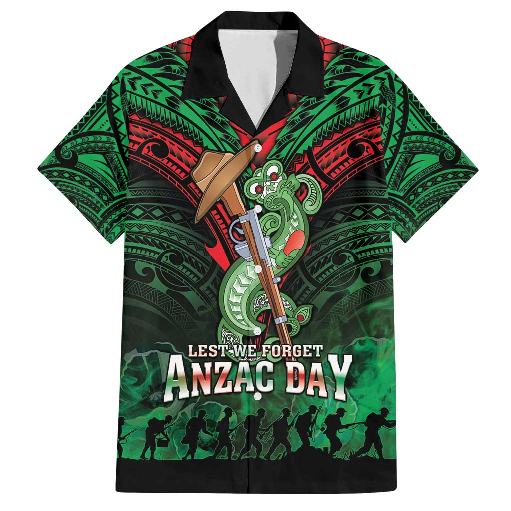 New Zealand ANZAC Day Family Matching Off Shoulder Short Dress and Hawaiian Shirt Aotearoa Hei Tiki LT05 Dad's Shirt - Short Sleeve Green - Polynesian Pride